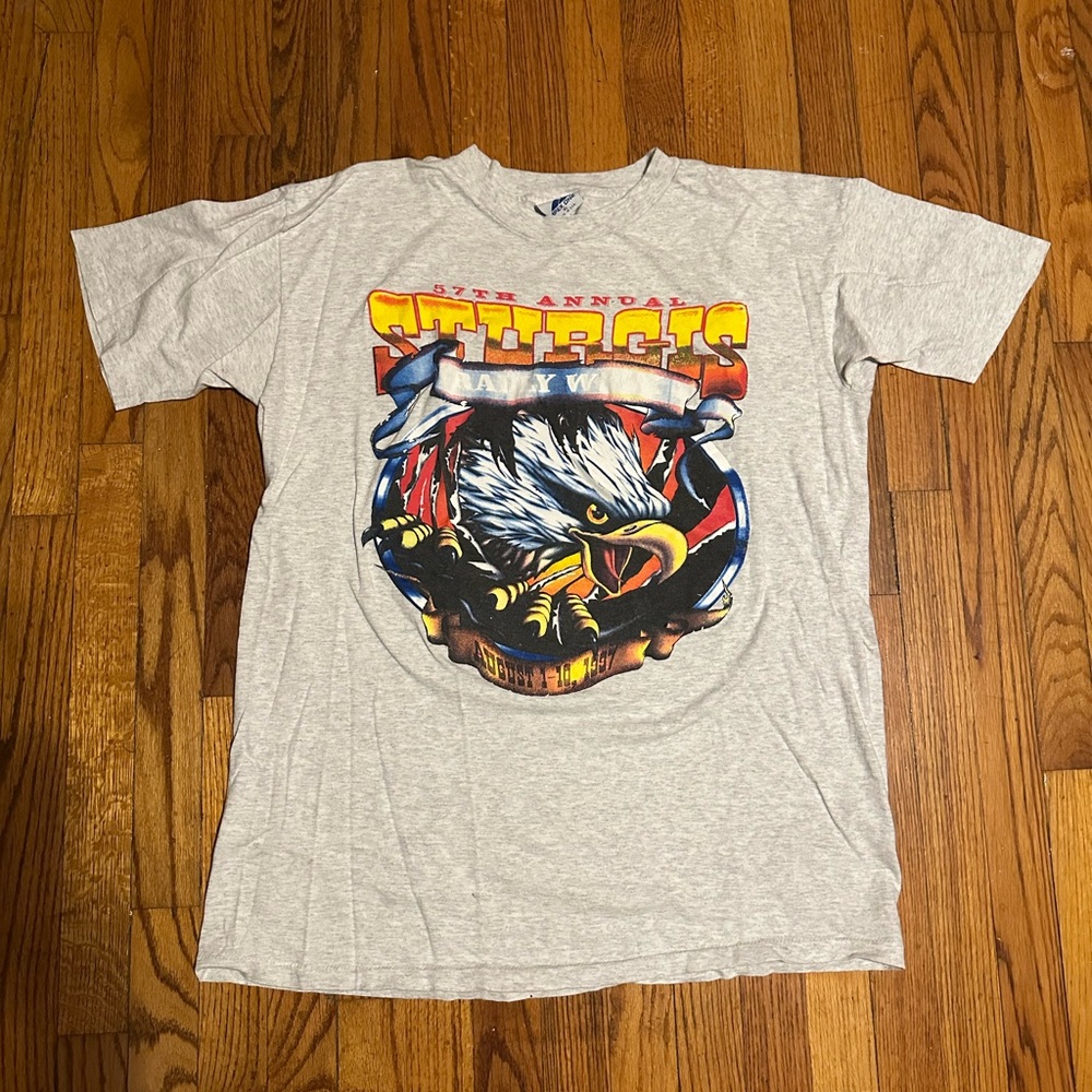 Gray Graphic Tee with Eagle Design